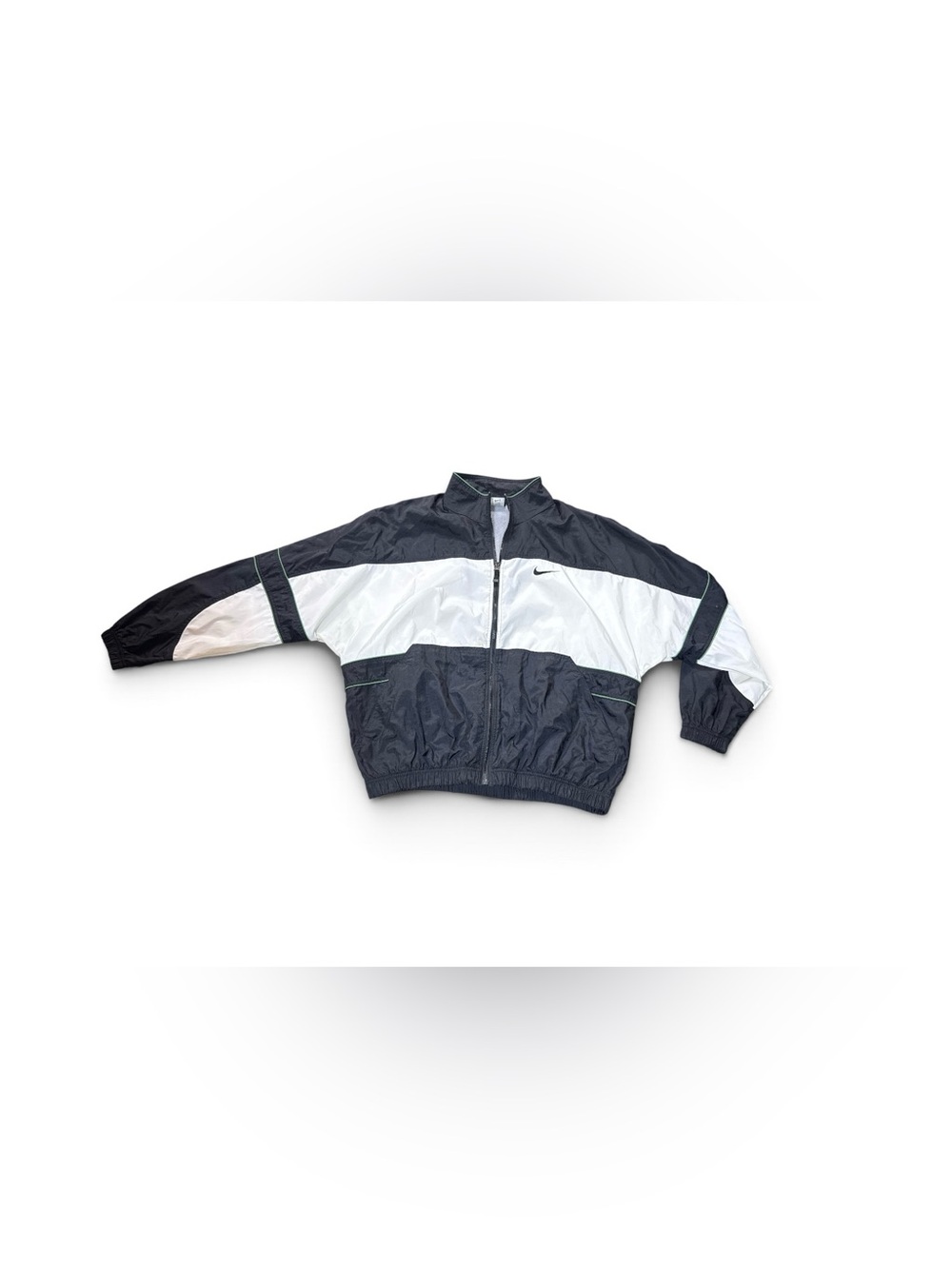 Vintage 90s Nike Windbreaker Jacket XL Black White Green Big Swoosh